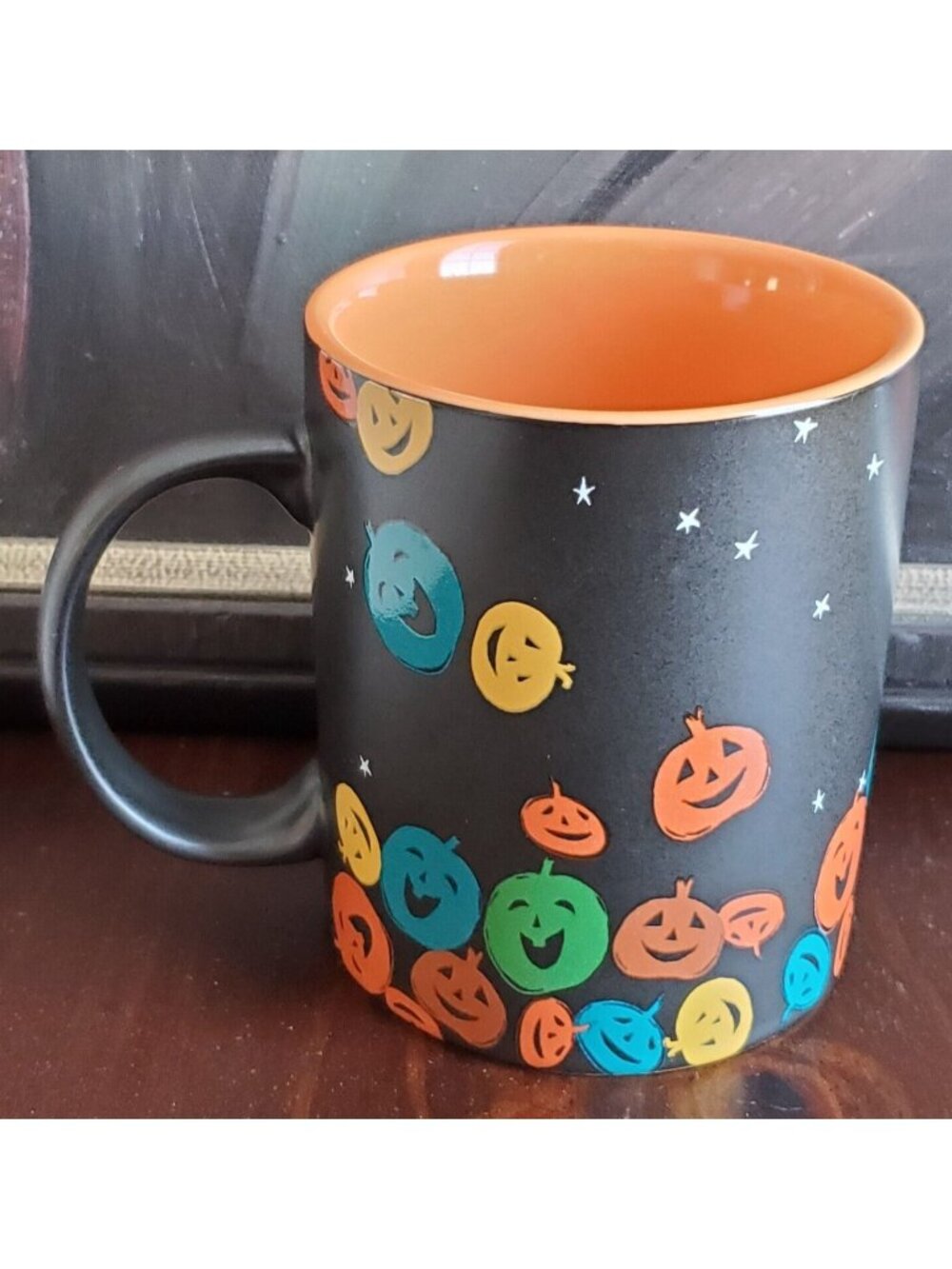 Starbucks Halloween Mug 2007 Black Pumpkins Jack O’Lanterns Coffee Cup